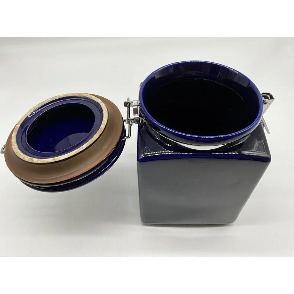 Starbucks Beehouse Cobalt Blue Coffee / Tea Canister With Silver Mermaid Logo